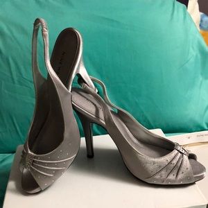 Silver formal peep toe shoes